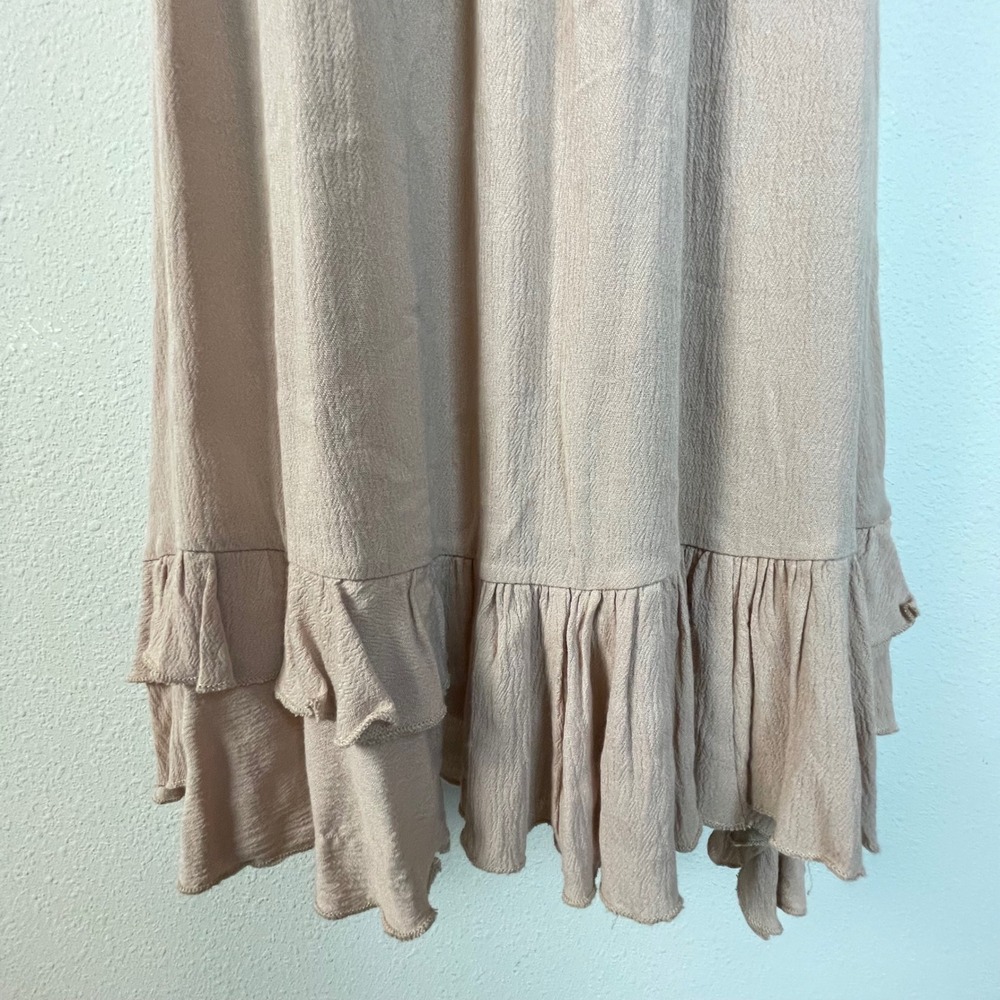 La Miel Lace Trimmed Ruffle Dress Beige Babydoll Boho Festival Size L - Picture 3 of 8